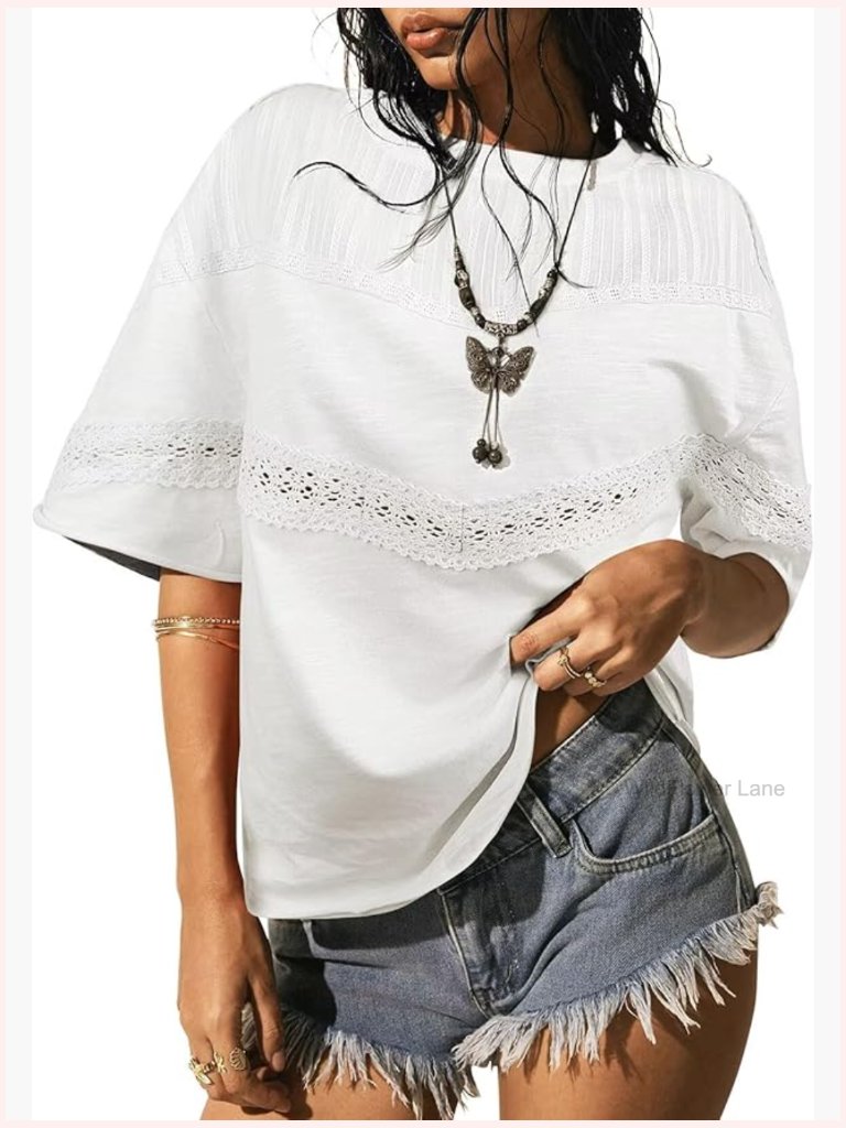 Oversized Boho Crochet Lace Blouse Flowy Casual Top